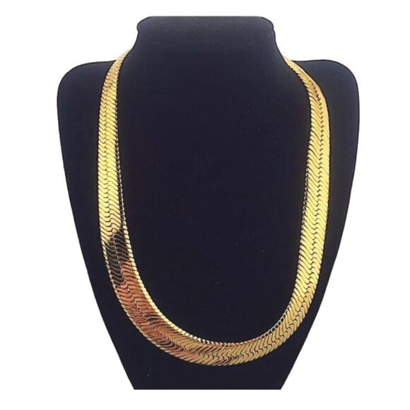 Gold Multilayer Herringbone Necklace, Choker, 4mm & 8mm Width, Men Women - Picture 4 of 6